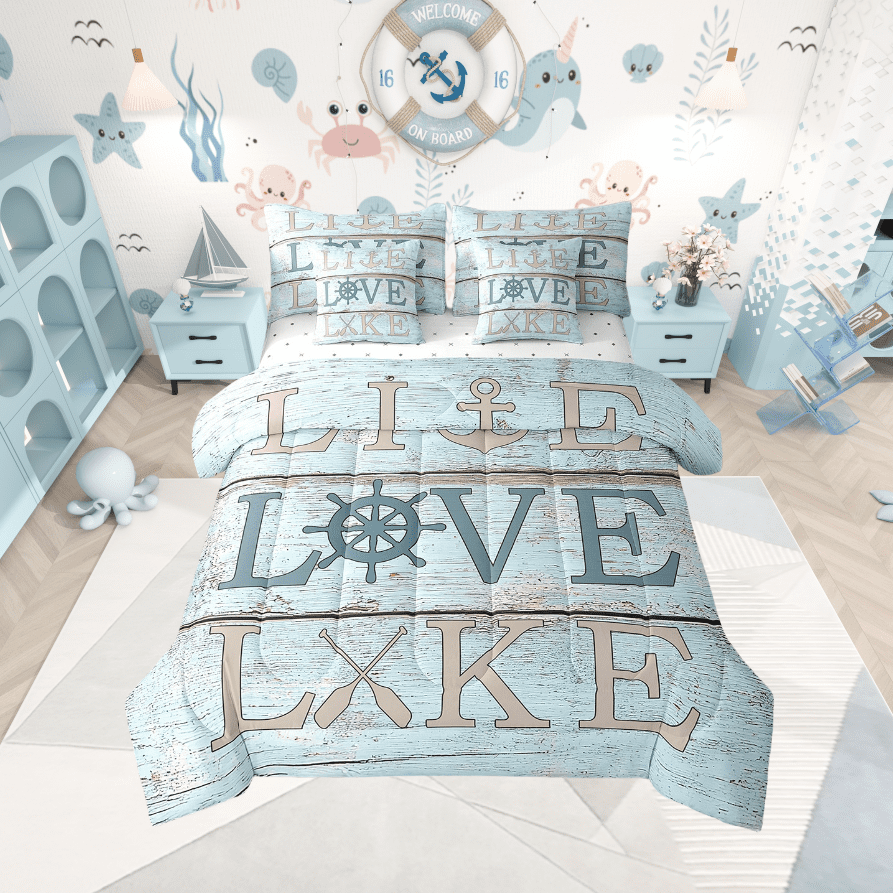 Erosebridal Vintage Lake House Bedding Sets Queen Size, Lodge Cabin Comforter Sets with Sheets, Rustic Farmhouse Decor, 7 Pieces