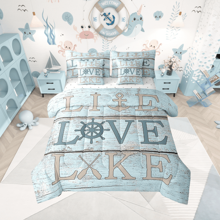 Erosebridal Vintage Lake House Bedding Sets Queen Size, Lodge Cabin Comforter Sets with Sheets, Rustic Farmhouse Decor, 7 Pieces