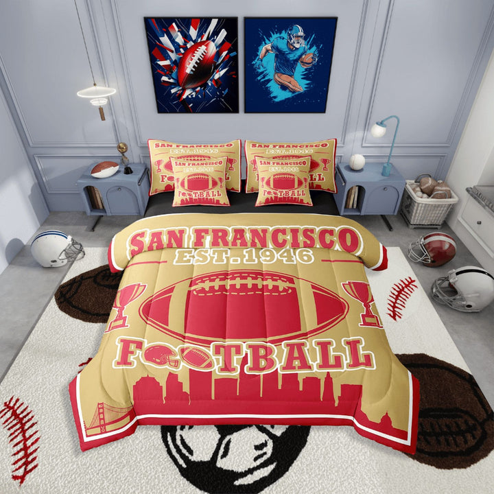 Erosebridal Sport Football Bedding Sets Twin Size,Ball Game Comforter Sets with Sheets,Rugby Room Decorative(San Erancisco),Reversible,Lightweight,7-Piece