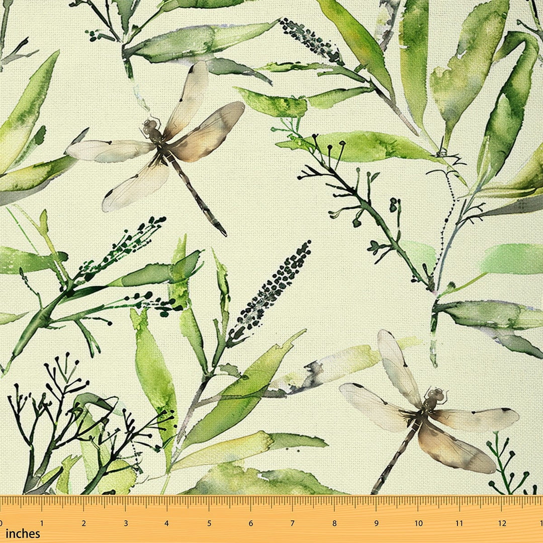 Manfei Brown Watercolor Dragonfly Sewing &amp; Crafting Fabric (3 Yards), Botanical Leaves Home Decor Fabric by the Yard, Wild Animal DIY Fabric