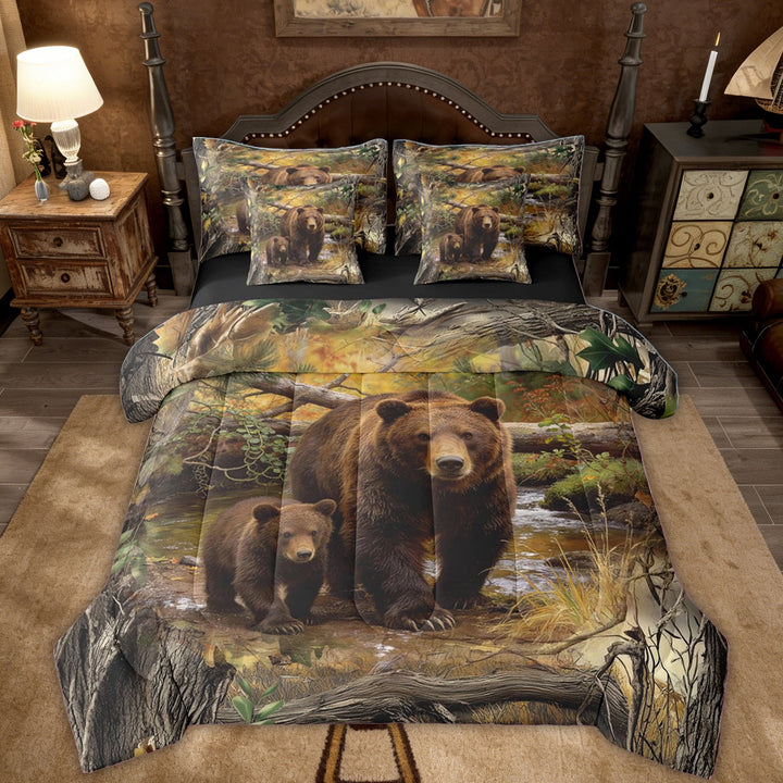 Erosebridal Brown Bear Family Kids Twin Bedding Sets, Jungle Wildlife Bedding Comforter Set, 7-Piece