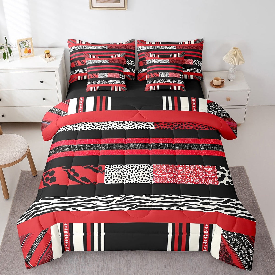 Red Striped King Comforter Set,7 Pieces Leopard Print Zebra Stripes Comforters King Bed in a Bag for Bedroom,Geometry Spot Aztec Bedding Comforter Sets with Comforter,Sheets,Shams &amp; Pillowcases