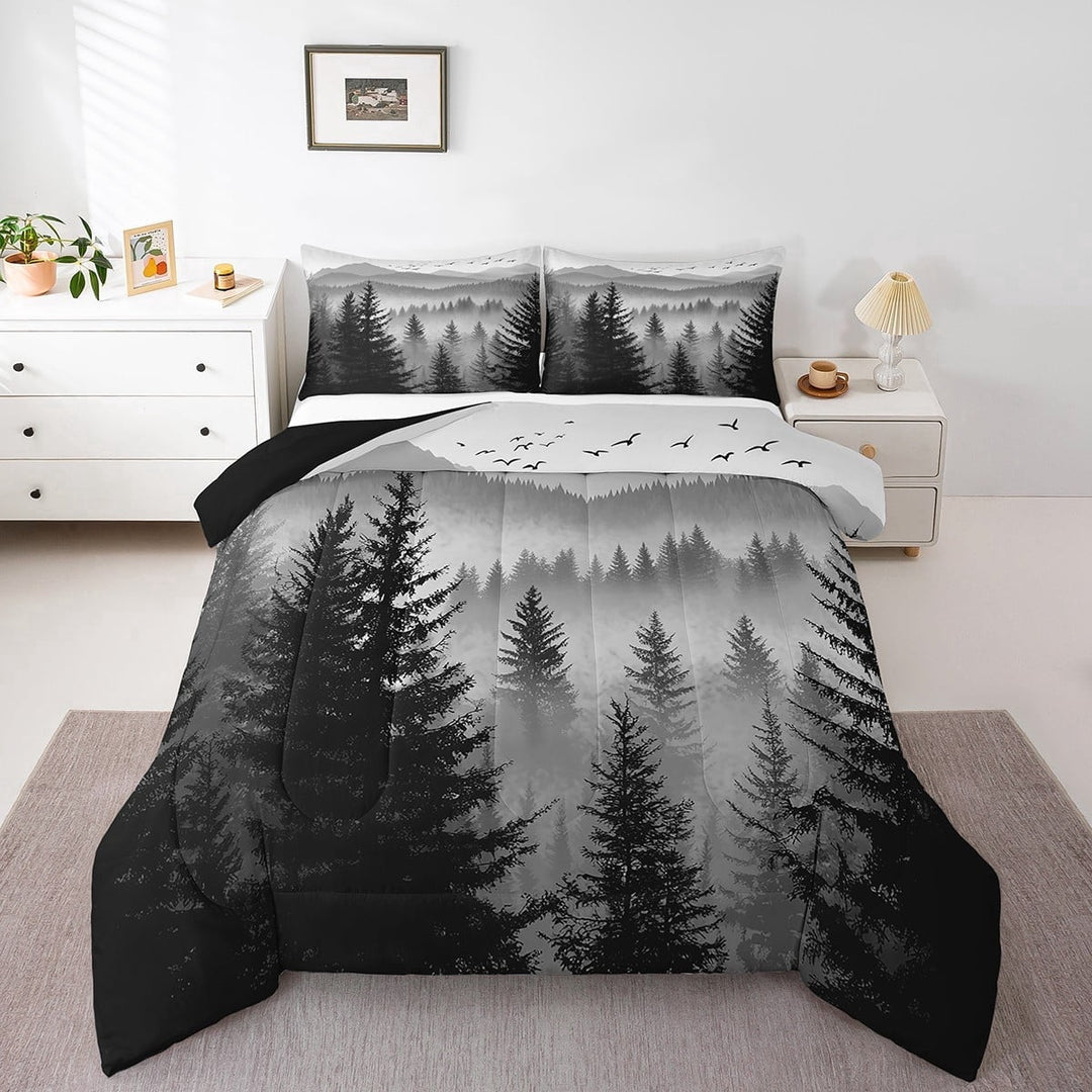 Erosebridal Smoky Jungle Bedding King Comforter Set,Botanical Plants Bedding Sets King with Comforter,Woodland Decor,Reversible,Breathable,3-Piece