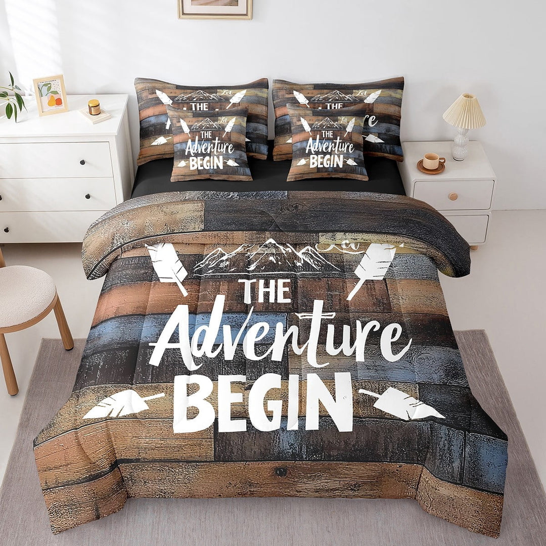 Erosebridal Happy Camping Bedding Sets Twin Size,Lodge Cabin Comforter Sets with Sheets,Rustic Farmhouse Bed in a Bag Twin size,Lightweight Adventure Bedroom Decorative,Reversible,7pcs