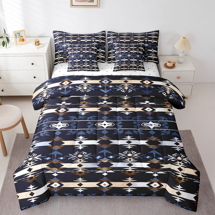 Western Bed in a Bag Queen Comforter Set 7 Piece,Geometric Aztec Bedding Sets,Southwestern Sheet Set with Comforter Bohemian Geometry Bed Set,Exotic Tribe Arrow Western Bedroom Decor