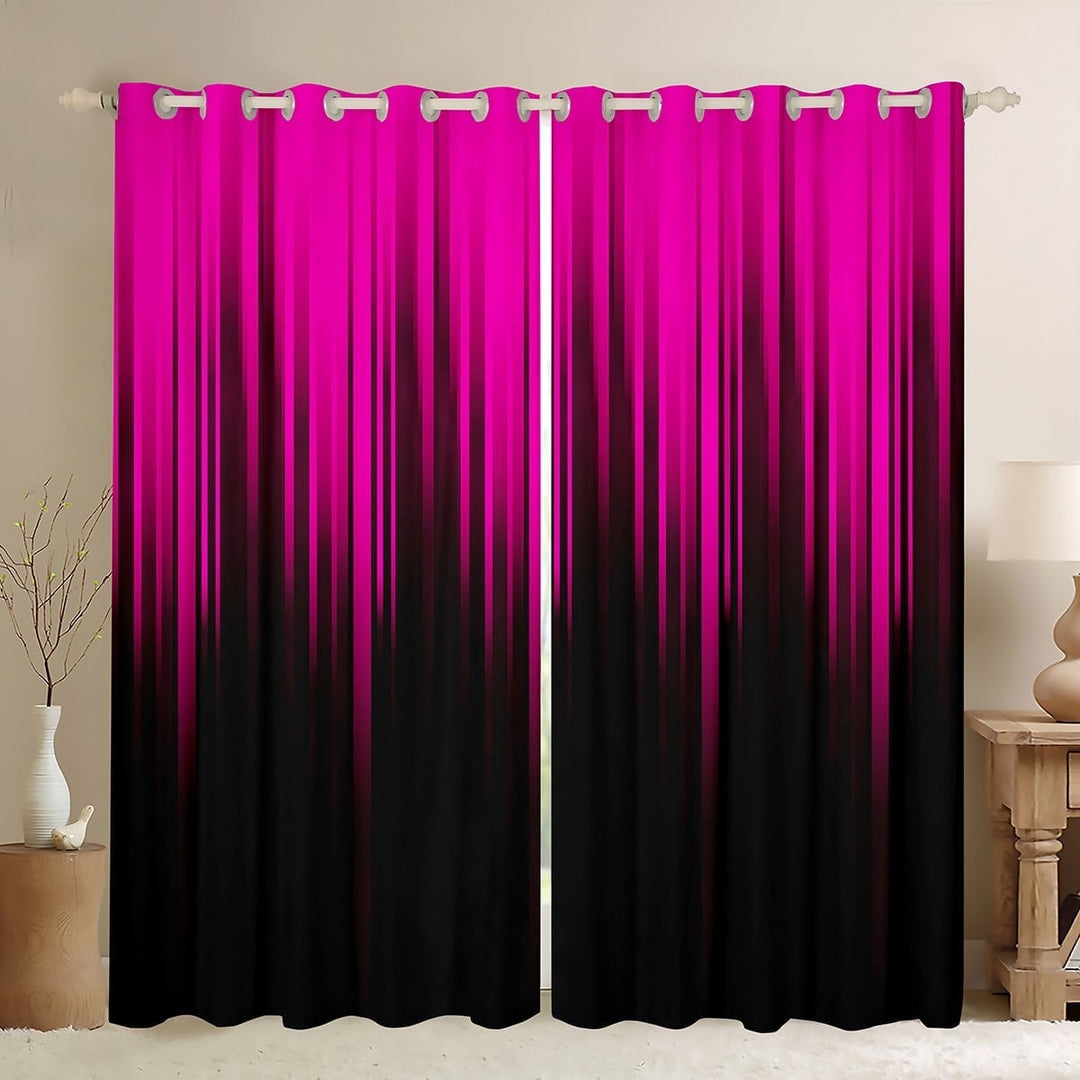 Gradient Blackout Curtains Black Pink Ombre Abstract Curtains &amp; Drapes,Retro Geometric Stripes Window Curtains,Boho Exotic Hippie Geometry Striped Curtains 38Wx45L