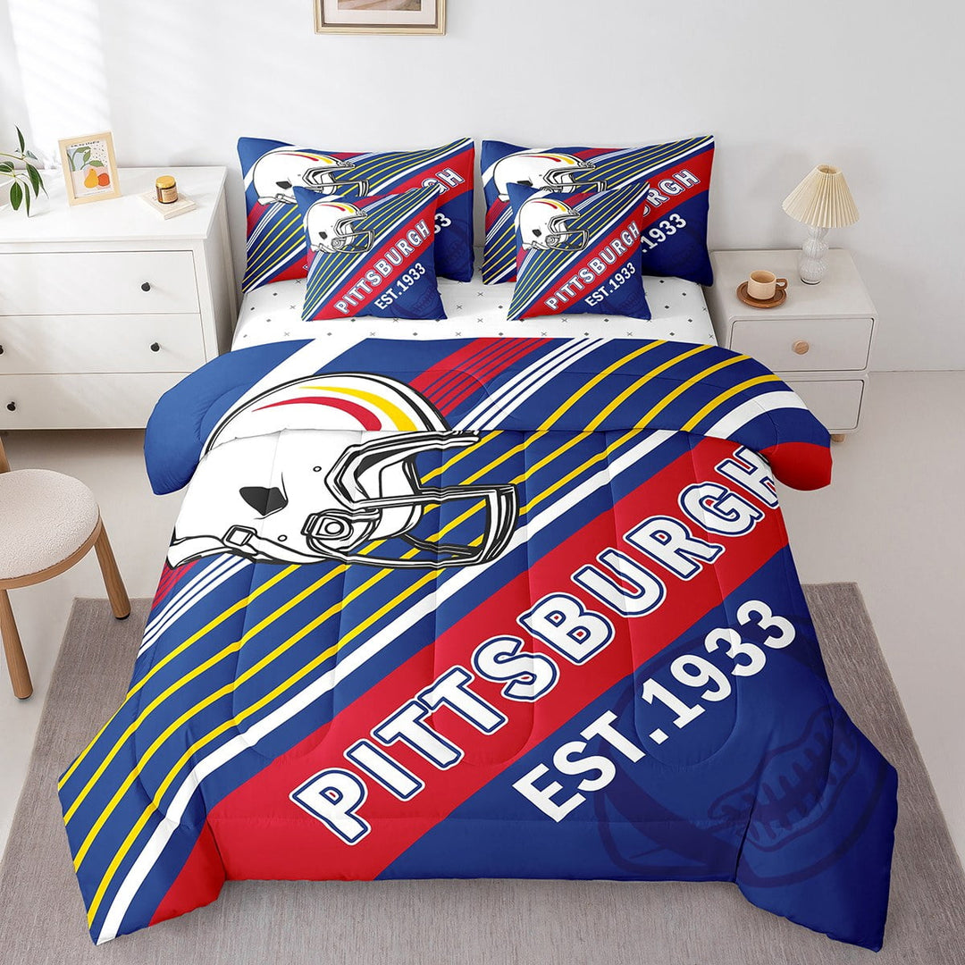 Erosebridal Sport Football Bedding Sets Twin Size,Stripes Comforter Sets with Sheets,Room Decorative (Pitsburgh),Reversible,Breathable,7-Piece