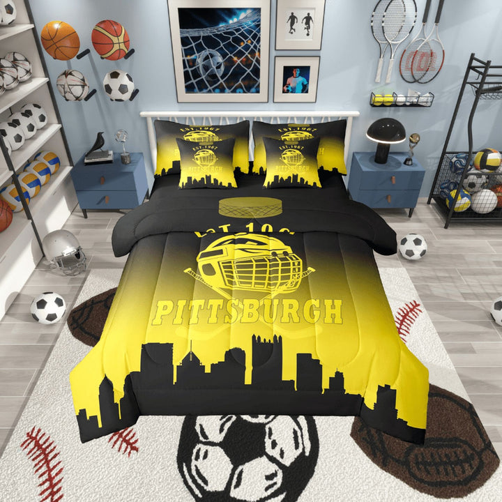 Erosebridal American Boston Bed in a Bag Twin size, Football Player Bed Set, Yellow Black Reversible Bedding Twin Size, Microfiber Bedroom Decor, 7 Pieces