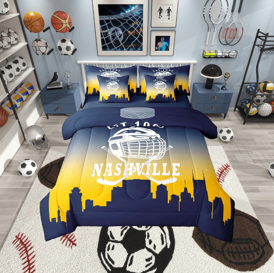 Erosebridal American Football City Bed in a Bag Twin size, Eat Sleep Bed Set, Soccer Lover Reversible Bedding Twin Size, Ultra Soft Room Decorative, 7pcs
