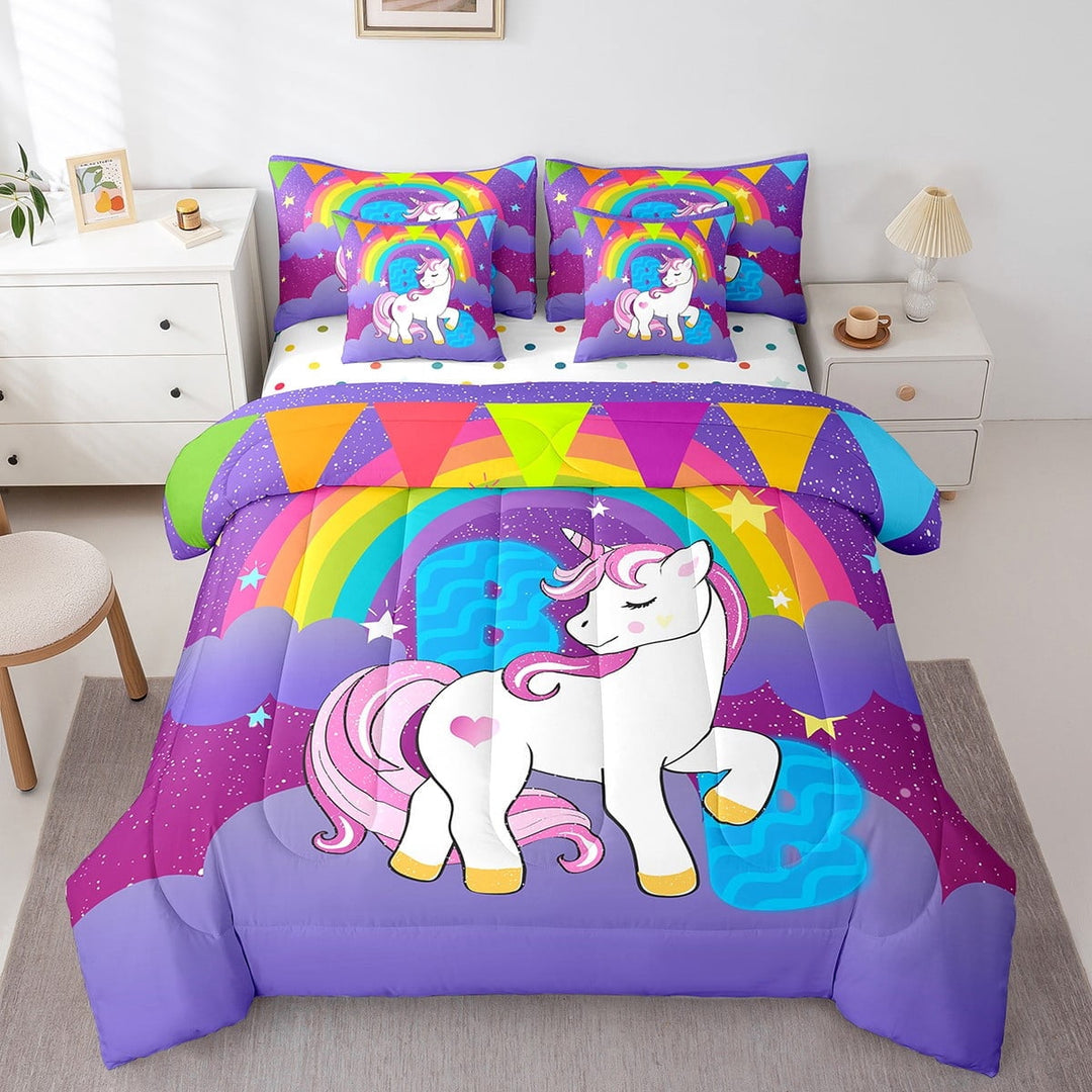 Erosebridal Purple Unicorn Bedding Sets Twin Size, Initial B Comforter Sets with Sheets, Cartoon Monogrammed Reversible Bedding Twin Size, Super Cozy Room Decorative, 7pcs