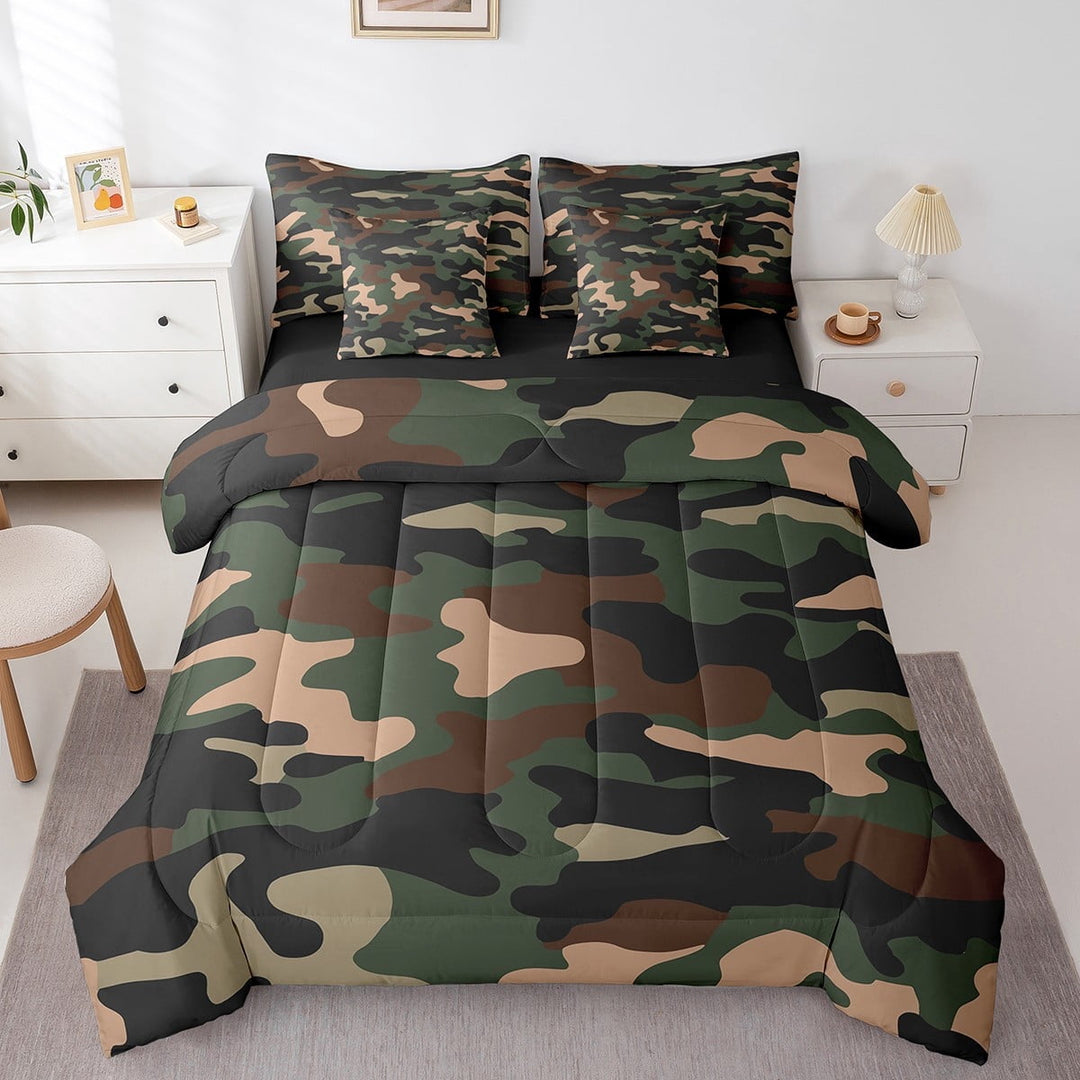Erosebridal Camouflage Pattern Bedding Twin Size,Rustic Farmhouse Camo Comforter Sets With Sheets,Black Green Bedding Sets Twin Size For Boys Kids,Breathable Bedroom Decorative Reversible,7Pcs
