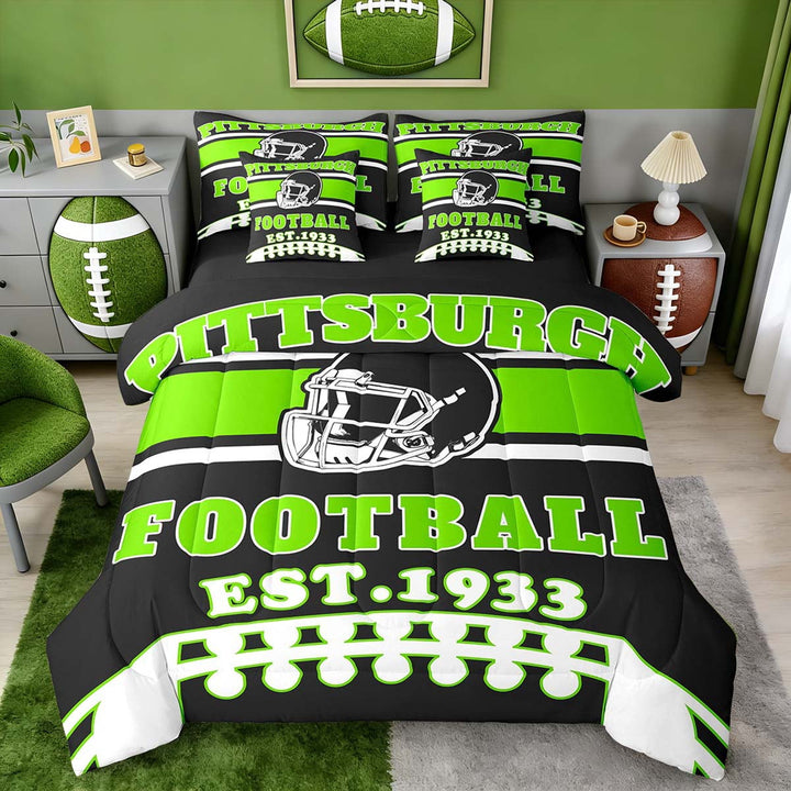 Erosebridal American Football Bedding Twin Size 7pcs , Reversible, Red, Pittsburgh