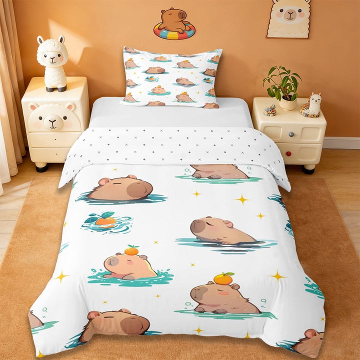 Erosebridal Cartoon Animal Capybara Twin Bedding,Cute Rodent Animals Duvet Cover Set For Kids Boys Reversible 2pcs,No Comforter