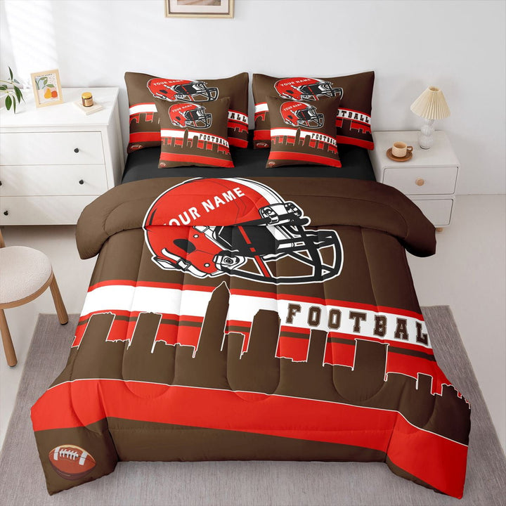 Erosebridal Sports Football Bed in a Bag Twin size, Vintage Soccer Bed Set, Brown Red, Reversible 7 Pieces