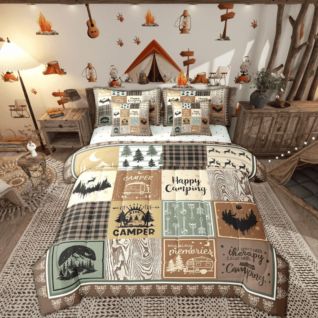 Erosebridal 7 Piece Rv Camper Twin Bedding Set Adult,Woodland Camping Comforter Set Rustic Cabin Decor,Buffalo Plaid Bed in a Bag with Sheets,Travel Trailer Bed Set with Pillowcases