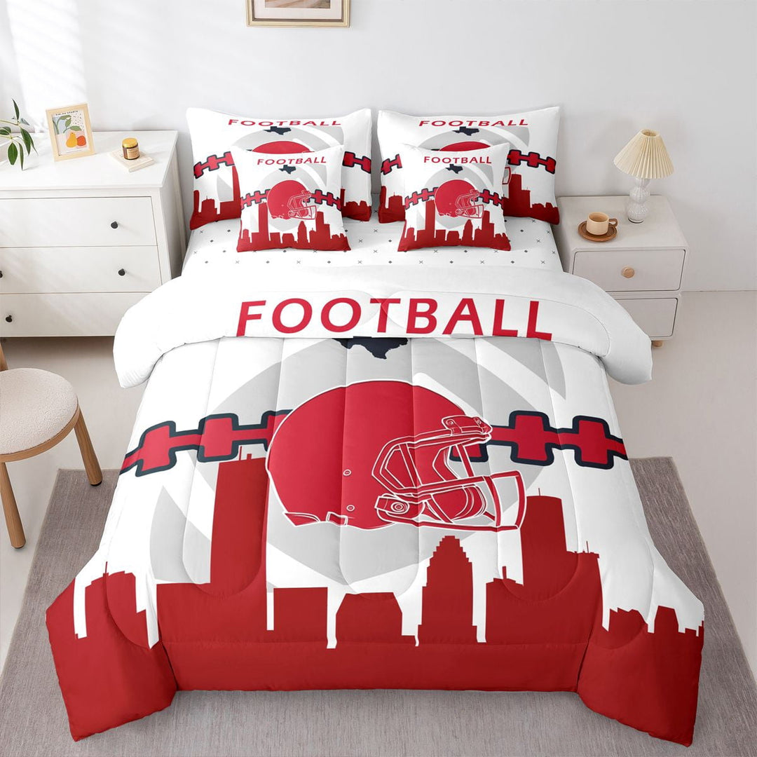 7 Pcs Comforter Set Twin Size,Football Players Bed in a Bag with Flat Sheet and Fitted Sheet and Adults,American Football Bedding Set with Pillowcase and Sham(Houston)