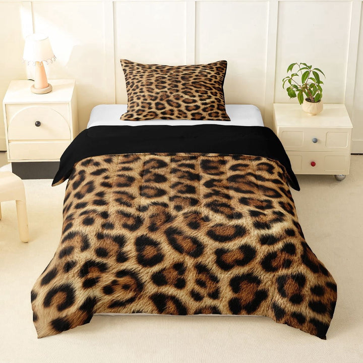 Erosebridal Leopard Cheetah Print Kid Twin Comforter Sets, Western Wildlife Bedding Set, Brown, 2-Piece