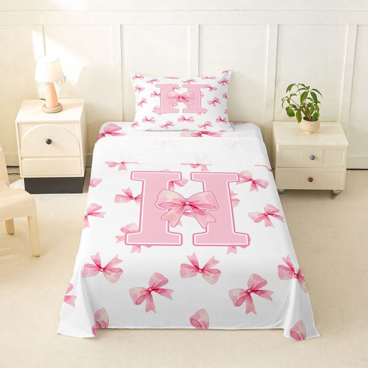 Erosebridal Dreamy Princess Style Twin Sheet Sets,Pink Bowtie Monogrammed H Bedding For Princess 3pcs