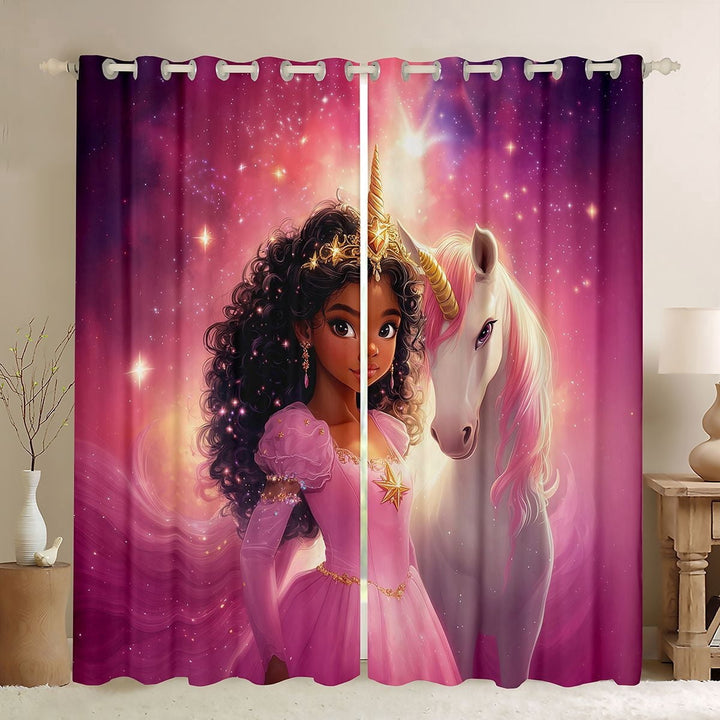 Erosebridal Cute Black Princess Black Out Curtains,Cartoon Animal Unicorn Curtains Pack of 2 (42x63 Each) For Kids Girls