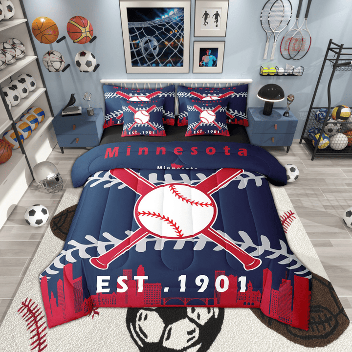 Erosebridal 7 Pcs Comforter Set Full Size,Baseball Team Bed in a Bag with Flat Sheet and Fitted Sheet and Adults,Baseball Bedding Set with Pillowcase and Sham(Minnesota)