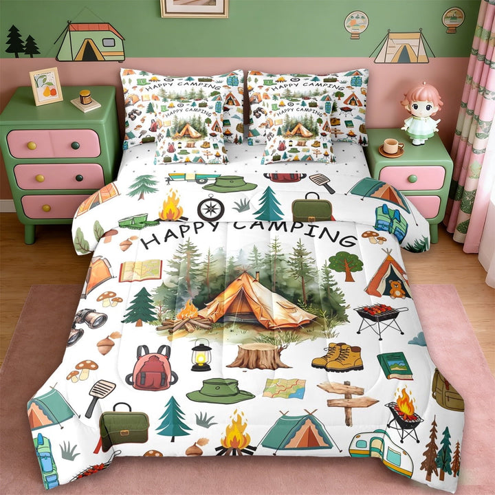 Erosebridal Camping Adventure 7-Piece Twin Bedding Sets For Camper Gifts,Rustic Country Style Bedding Comforter Set For Boys Kids,Reversible