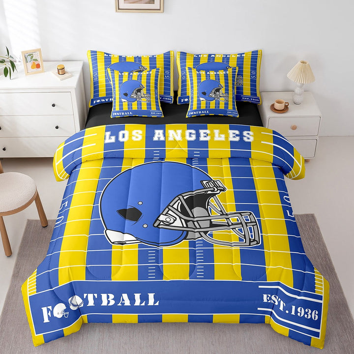 Erosebridal American Football Gamer Bed in a Bag Twin Size,Rugby City Bed Set,Los Angeles Bedding Twin Size For Boys,Lightweight Bedroom Decor Reversible,7 Pieces