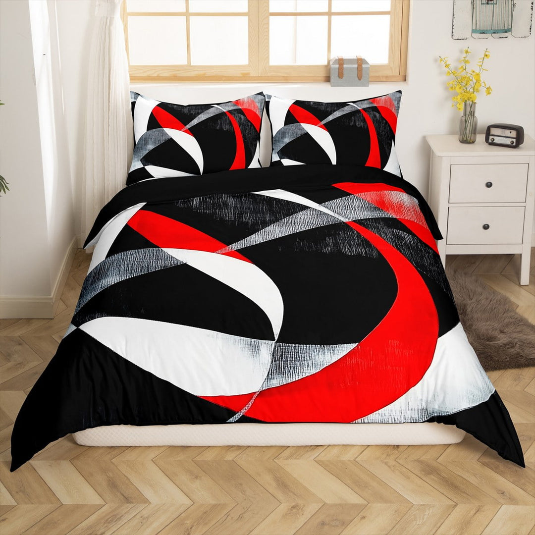 Manfei Kids Teens Adults Red Swirl Lines 2pcs Duvet Cover Twin,Geometric Spiral Stripes Bedding Sets Twin Size,Retro Vintage Aesthetic Comforter Cover Breathable(No Comforter)