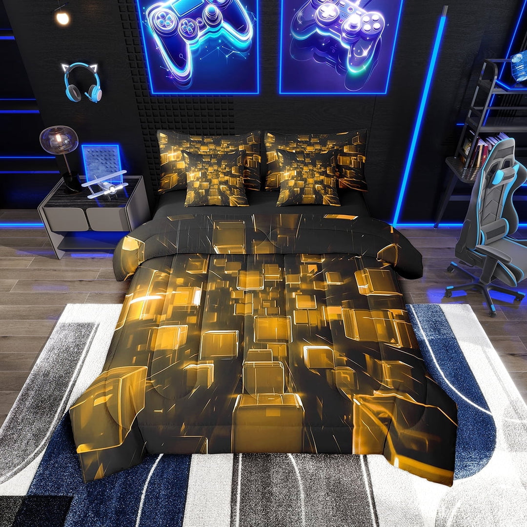 Erosebridal Geometric Bedding Sets Twin Size for Teens, Gradient Sauqre Comforter Sets with Sheets, Space Room Decor, Reversible 7pcs