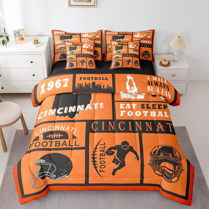 Erosebridal 7Pcs Rugby Bedding Set s,Twin Size Comforter Set with Sheets and Pillowcase,7Pcs Bed in a Bag,Football ren Bed Set, Sports Fan Comforter