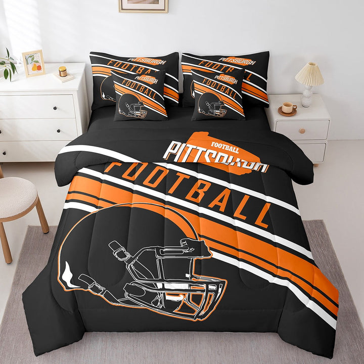 Erosebridal Soccer Rugby Bedding Twin Size 7pcs , Black, Super Cozy, Pittsburgh