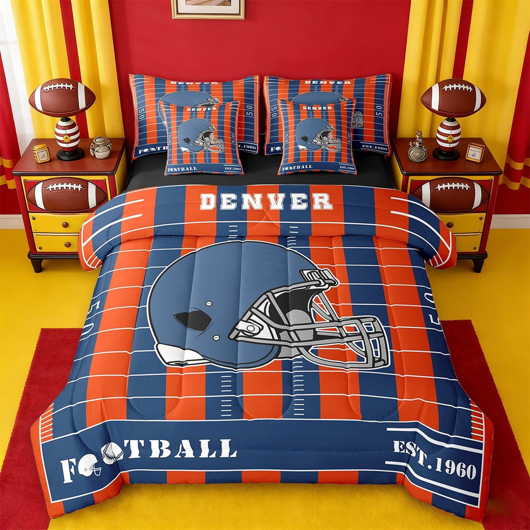 Erosebridal Rugby Sport Bedding Sets Twin Size,Denver Comforter Sets with Sheets,American Football City Bed in a Bag Twin Size,Ultra Soft Room Decor Reversible,7-Piece