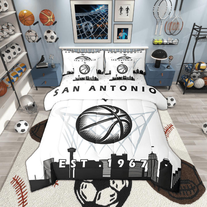 Erosebridal 7 Pcs Comforter Set Twin Size,Basketball City Bed in a Bag with Flat Sheet and Fitted Sheet and Adults,Sports Bedding Set with Pillowcase and Sham,San Antonio