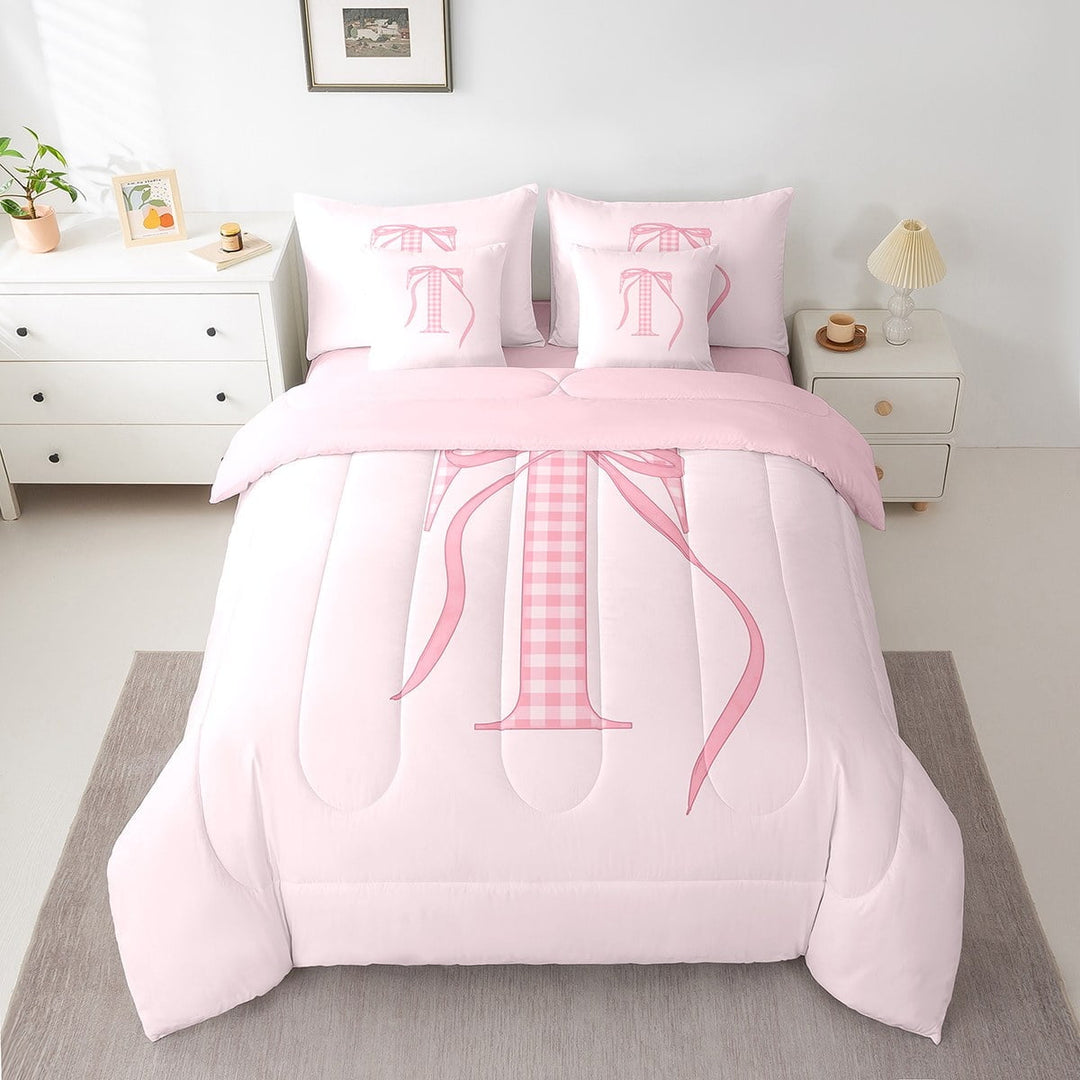 Erosebridal Initial A to Z Bed in a Bag Twin size, Bowknot D Bed Set, Cartoon Monogrammed Decor, Reversible 7pcs