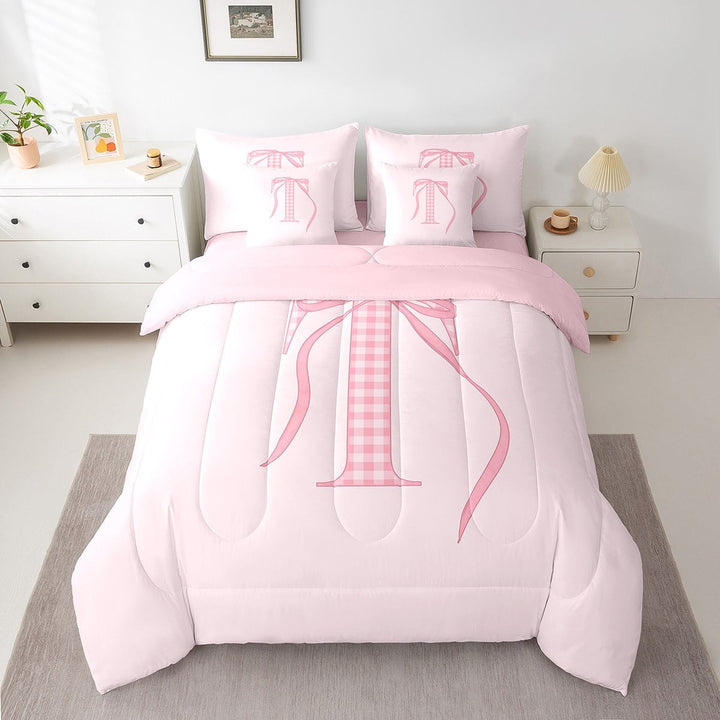 Erosebridal Initial A to Z Bed in a Bag Twin size, Bowknot D Bed Set, Cartoon Monogrammed Decor, Reversible 7pcs
