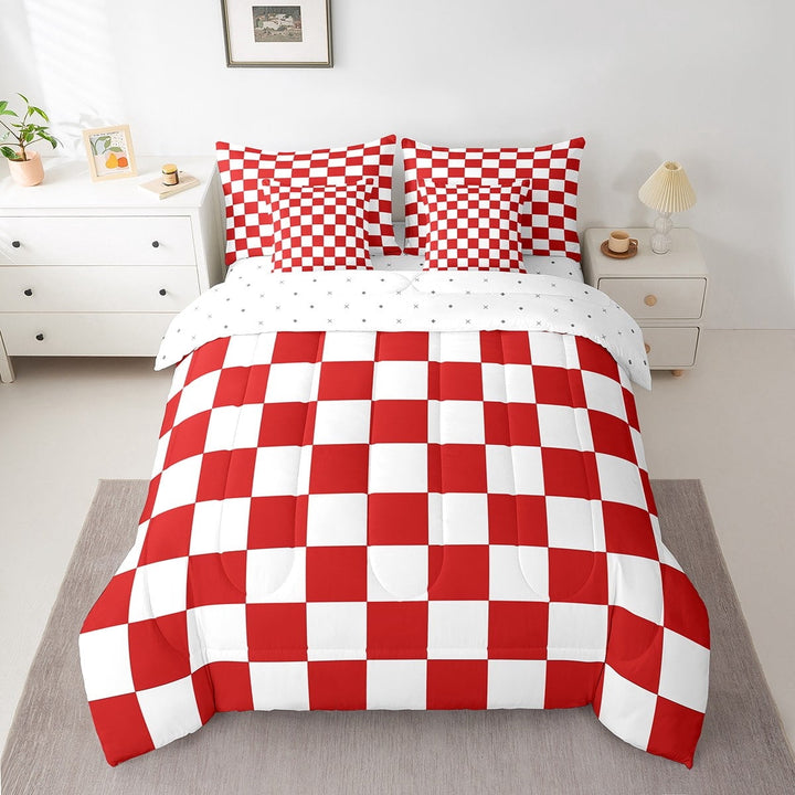 Erosebridal Colorful Check Plaid Bedding Twin Size, Dreamy Geometric Bed in a Bag Twin size, Gingham Decor, Reversible 7pcs