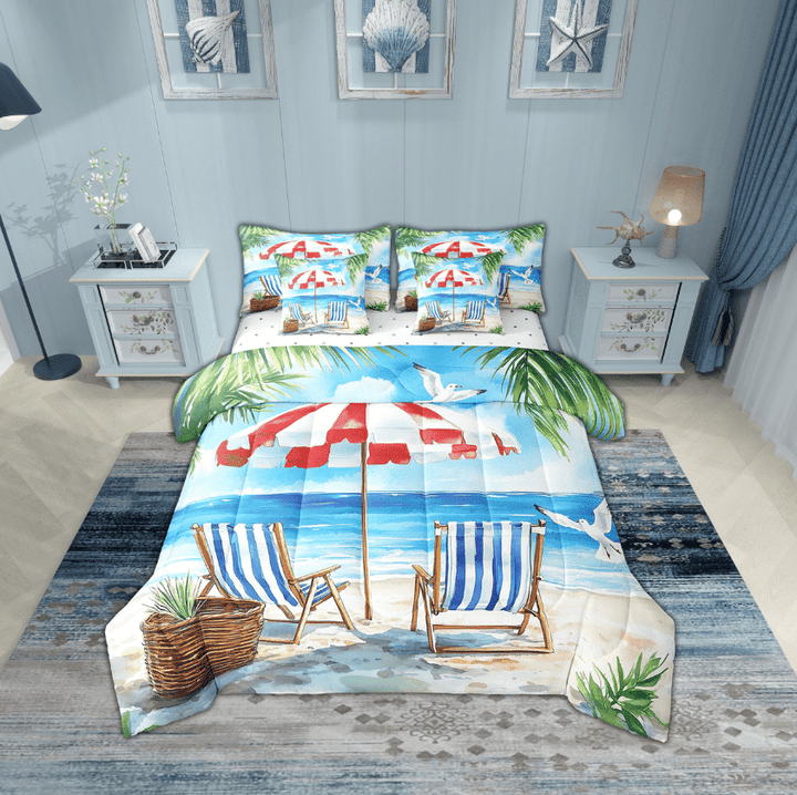 Erosebridal Ocean Beach Bedding Sets Twin Size,Summer Holiday Comforter Sets with Sheets,Marine Decor,Breathable,7pcs