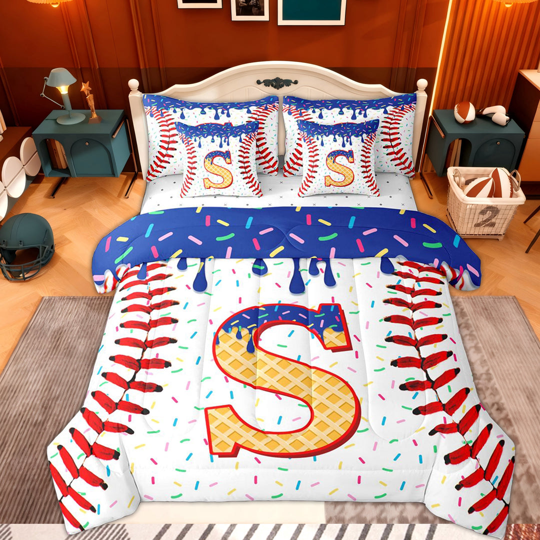 Erosebridal Cartoon S Letter Twin Bedding Sets 7-Piece, Boys Baseball Game Bedding Comforter Set