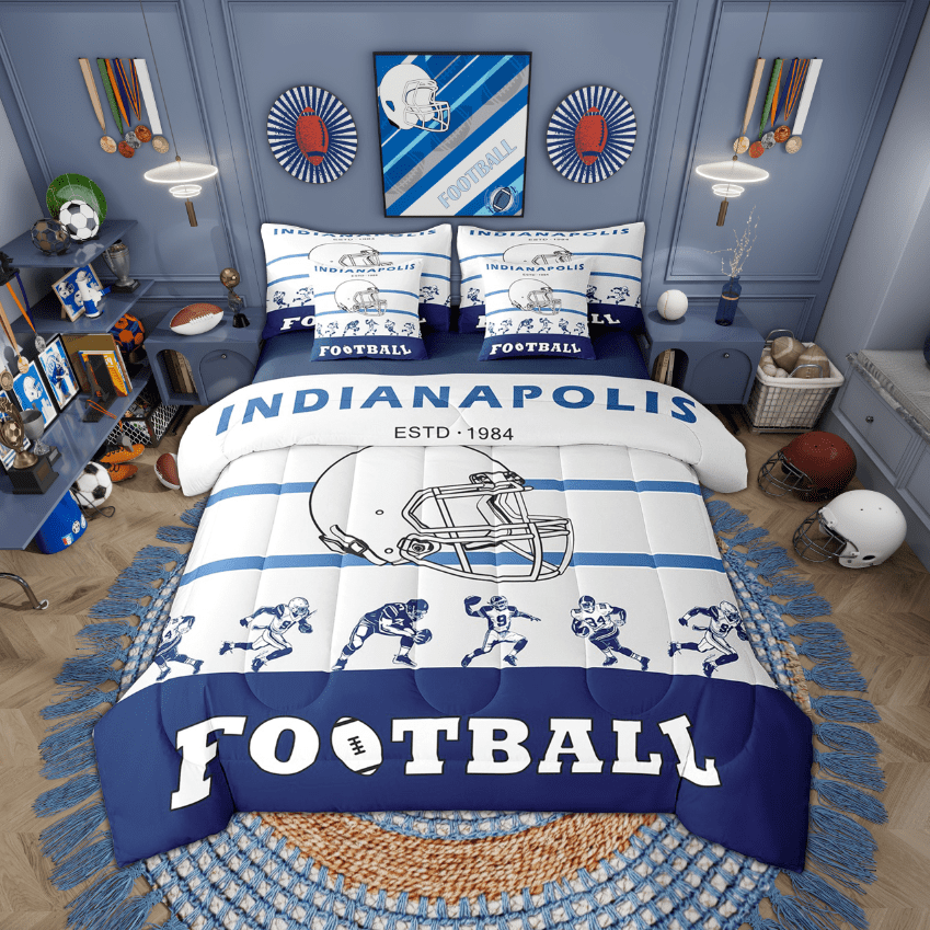 7-Pcs Football Bedding Set , Twin Size Comforter Set with Sheets and Pillowcase, 7-Pcs Soft Lightweight Bed in a Bag,American Football Bed Set, Rugby(Indianapolis)