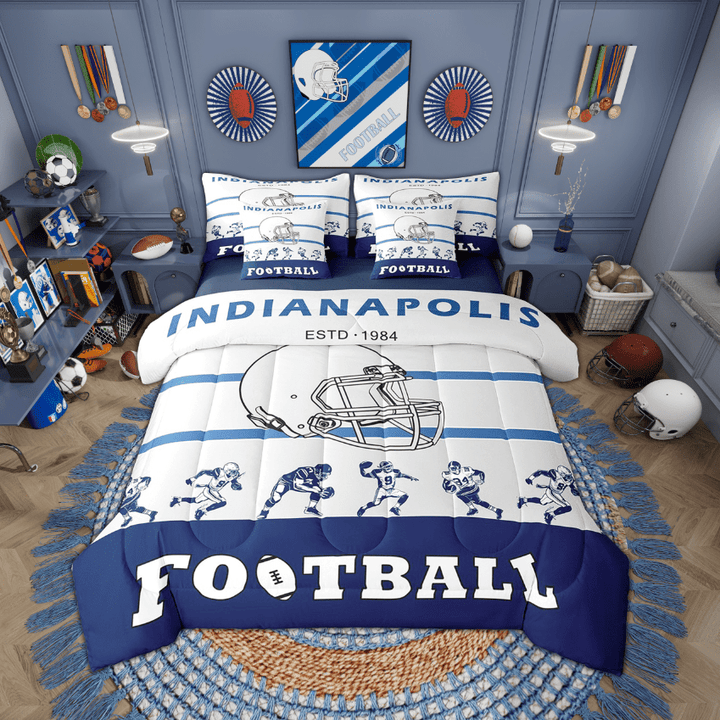 7-Pcs Football Bedding Set , Twin Size Comforter Set with Sheets and Pillowcase, 7-Pcs Soft Lightweight Bed in a Bag,American Football Bed Set, Rugby(Indianapolis)
