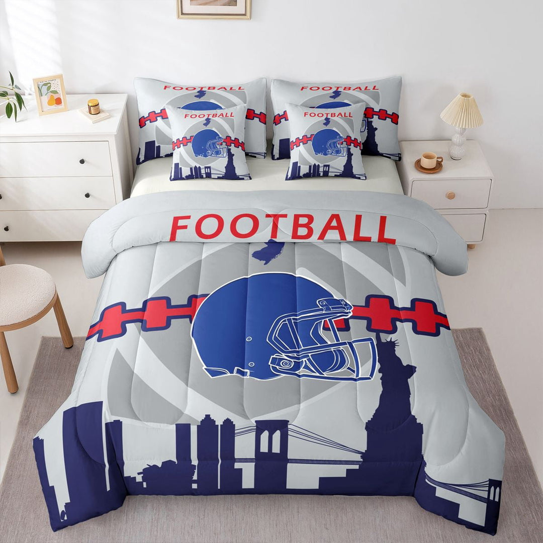 Erosebridal 7 Pcs Comforter Set King Size,Football Bed in a Bag with Flat Sheet and Fitted Sheet and Adults,Football Team Bedding Set with Pillowcase and Sham(West New York)