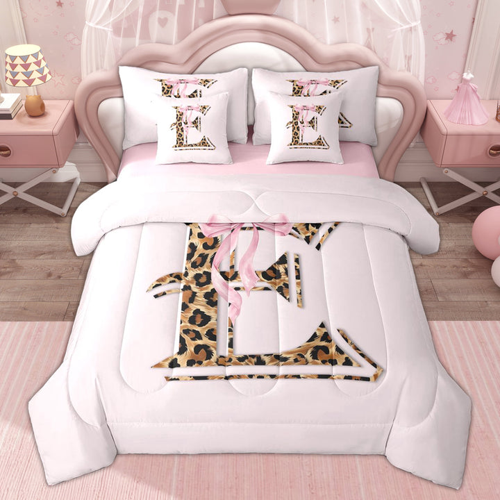 Erosebridal Cheetah Print E Letter Kid Twin Bedding Sets, Princess Pink Bow Bedding Comforter Set, 7pcs