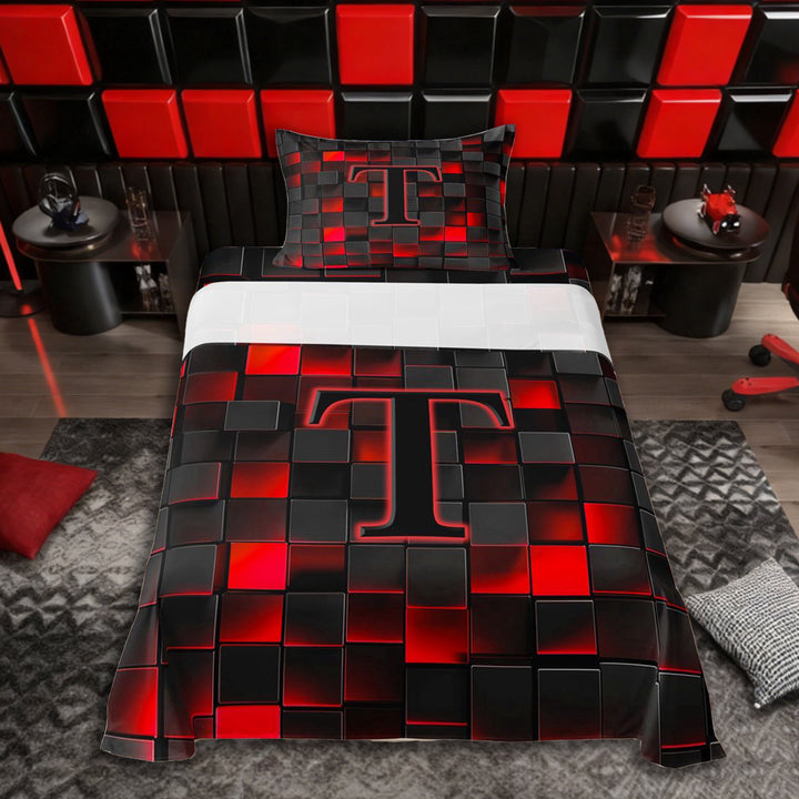 Erosebridal Personalized Initial T Twin Sheet Sets 3pcs For Teens Adults,Boys Girls Geometric Plaid Bedding
