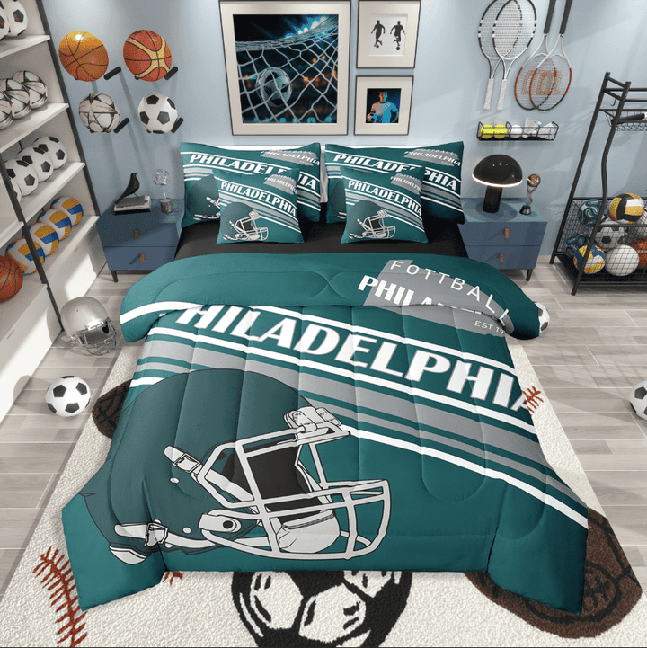 Erosebridal Football City Philadelphia Bedding Sets Twin Size,Ball Gamer Comforter Sets with Sheets,Teen Bedroom Decor,Reversible,Breathable,7pcs