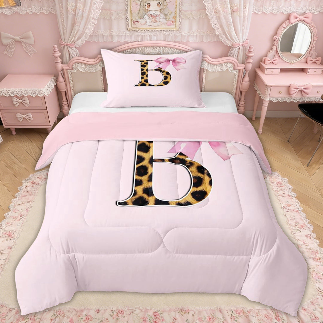 Erosebridal Princess Pink Bow Twin Comforter Sets, Cartoon Initial B Bedding Set for Girls Kids, Pink Reversible, 2pcs