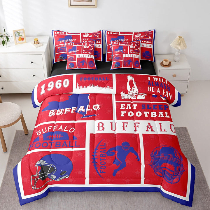 Erosebridal Rugby Bedding Set Twin Size 7 Piece Bed in A Bag Football Comforter Set Teens Super Soft All Season for Bedroom,Sports Fan Reversible Bed Sets