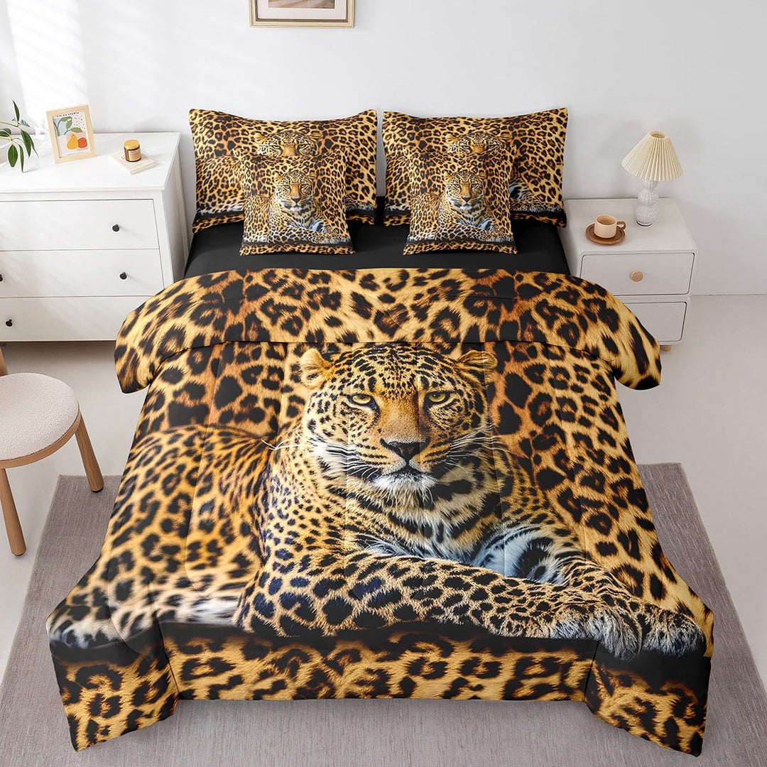 Erosebridal Leopard Cheetah Bed in a Bag Full size, Modern Fashion Bedding Sets Full Size, Jungle Wildlife Reversible Comforter Sets with Sheets, Ultra Soft Bedroom Decoration, 7pcs