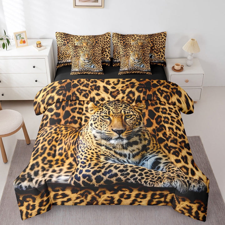 Erosebridal Leopard Cheetah Bed in a Bag Full size, Modern Fashion Bedding Sets Full Size, Jungle Wildlife Reversible Comforter Sets with Sheets, Ultra Soft Bedroom Decoration, 7pcs