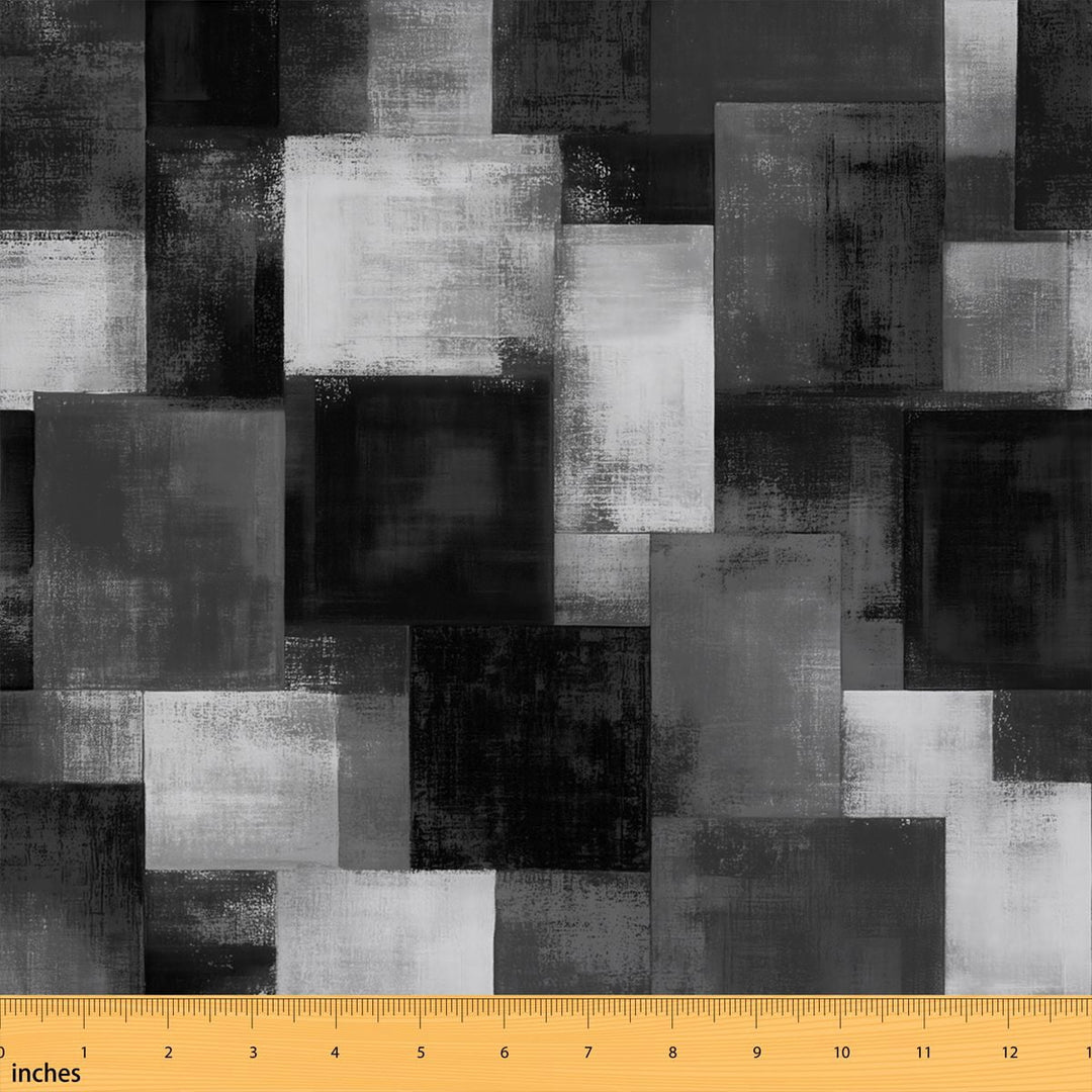 Manfei Retro Patchwork Fabric by the Yard 1 Yard, Watercolor Gradient Home Decor Fabric by the Yard, Charcoal Grey White
