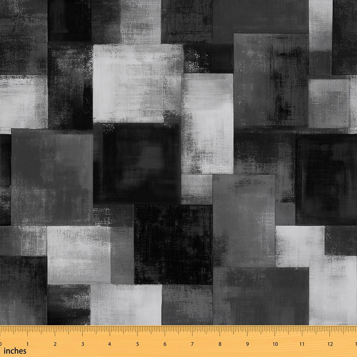 Manfei Retro Patchwork Fabric by the Yard 1 Yard, Watercolor Gradient Home Decor Fabric by the Yard, Charcoal Grey White