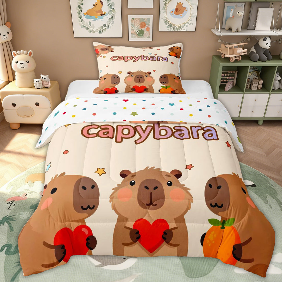 Erosebridal Kawaii Capybara Twin Comforter Sets for Kid, Cartoon Animal Lover Bedding Set, 2-Piece